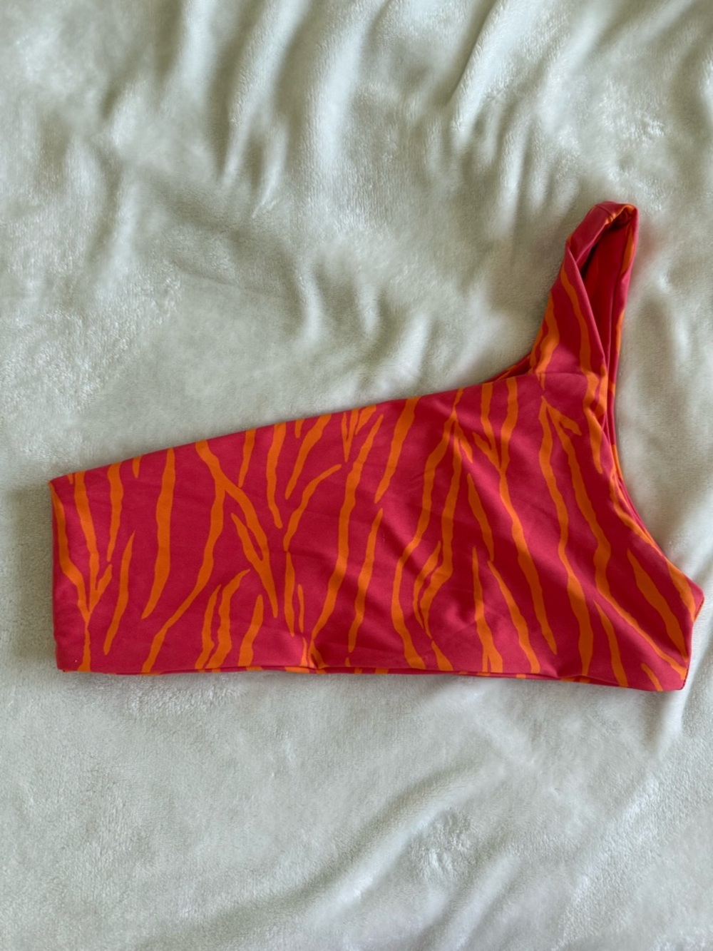Skatie One-Shoulder Bikini Top in Hot Pink and Orange Zebra Print